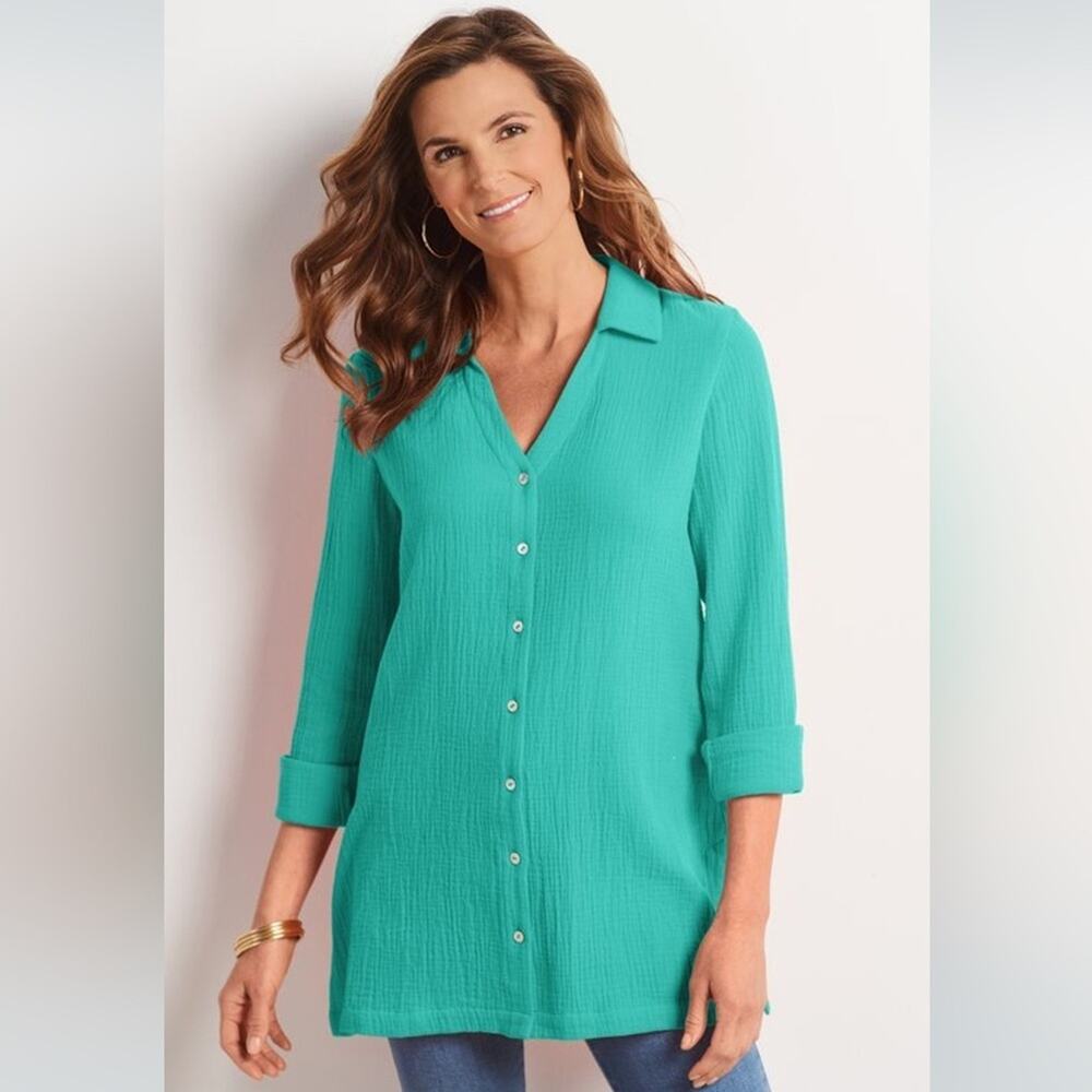 Soft surroundings escambia gauze tunic in turquoise